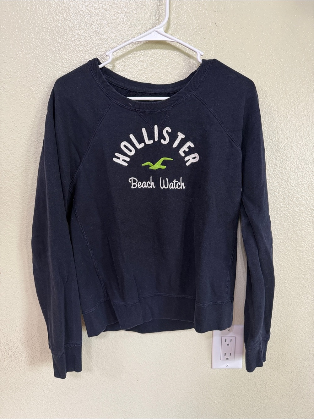 Hollister Navy Crewneck Sweatshirt with Lime Logo